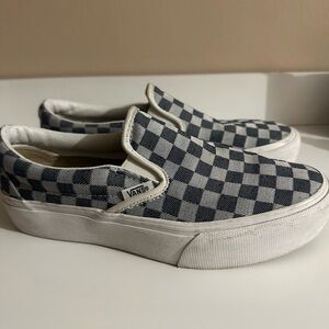 Vans Navy Blue and Blue Gray Checkered Slip-Ons
